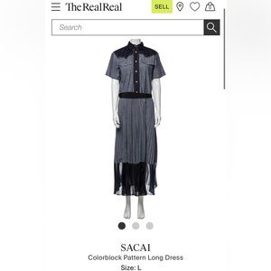SACAI Denim Pleated Long Dress Size Large